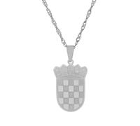 TDNEKMCA Kroatien-Karte-Charm-Halskette Für Männer Und Frauen, Kroatien-Wappen, Vintage-Umriss-Anhänger-Halskette, Hip-Hop-Ethno-Stil, Patriotischer Freundschafts-Pullover-Kette-Schmuck, Weiß, 50 cm