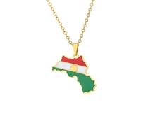 TDNEKMCA Kurdistan Karte Flagge Anhänger Halskette, Damen Herren Schmuck Kontinent Charm Baumelnde Halskette Geburtstagsgeschenk, Trendige Grenzen Kontur Pullover Kette Halsketten, Gelb, 50 Cm