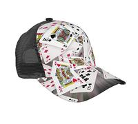 TDTRADD Unisex Baseballkappe mit fallenden Spielkarten, 3D-Druck, verstellbar, Netzstoff, Trucker-Mütze, kariert, gebogene Krempe, Baseball-Kappen für Männer und Frauen, Strapback, Schwarz,