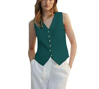 Tdvcpmkk Ärmellose Damen Anzugweste Business Formale Einreiher V-Ausschnitt Elegante Damenjacke Weste Parka Mujer Türkis 3XL, türkis, 50