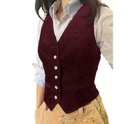 Tdvcpmkk Damen Cordweste ärmellose Jacke Slim New Coat Strickweste Burgund XL, burgunderfarben, 46