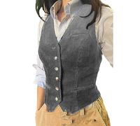 Tdvcpmkk Damen Cordweste ärmellose Jacke Slim New Coat Strickweste Grau XL, grau, 46