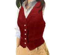 Tdvcpmkk Damen Cordweste ärmellose Jacke Slim New Coat Ves, rot, 38
