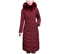 Tdvcpmkk Damen Daunenjacke Lange Kapuze Pelzkragen Parka Mittelalter und ältere Mutter Wintermantel, weinrot, 54