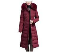 Tdvcpmkk Damen Daunenmantel aus Baumwolle im mittleren Alter und älterer Menschen, lang, warm, gesteppt, Baumwolle, lässig, mit Kapuze, weinrot, 46