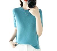 Tdvcpmkk Damen Frühling und Sommer Pullover Kurzarm Rundhals Bottoming Shirt Strickpullover 2025 Slim Fit Strickpullover, seeblau, S