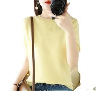 Tdvcpmkk Damen Frühling und Sommer Pullover Kurzarm Rundhals Bottoming Shirt Strickpullover 2025 Slim Fit Strickpullover, hellgelb, S