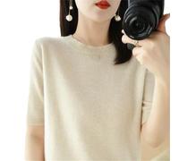 Tdvcpmkk Damen Frühling und Sommer Pullover Kurzarm Rundhals Bottoming Shirt Strickpullover 2025 Slim Fit Strickpullover, beige, S