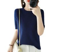 Tdvcpmkk Damen Frühling und Sommer Pullover Kurzarm Rundhals Bottoming Shirt Strickpullover 2025 Slim Fit Strickpullover, Seegras blau, S