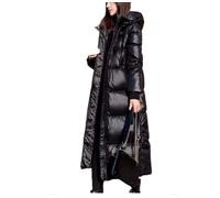 Tdvcpmkk Damen Glänzender Parka Mode Dicke Kapuze Lose Lange Mantel, Schwarz , 46