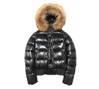 Tdvcpmkk Damen Großer Pelzkragen Parka Kurzer Mantel Winter Locker Warm Elegant Daunenjacke, Schwarz , XXL