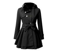 Tdvcpmkk Damen Herbst Und Winter Mantel Windbreaker Zweireiher Gürtel Slim Revers Warmer Mantel, Schwarz , 42