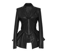 Tdvcpmkk Damen Jacke Revers Full Sleeve Reißverschluss Kurz PU Leder Kunstleder Korsett Jacke, Schwarz, XL