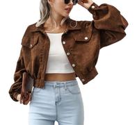 Tdvcpmkk Damen Jacken Ballonärmel Tops Kurze Bomberjacken Mäntel Mäntel Damen Cordjacken, Braun, XL