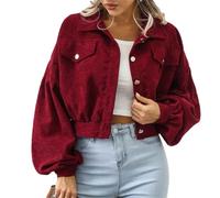 Tdvcpmkk Damen Jacken Ballonärmel Tops Kurze Bomberjacken Mäntel Mäntel Damen Cordjacken, Burgunder, XL