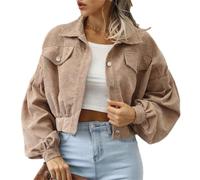 Tdvcpmkk Damen Jacken Ballonärmel Tops Kurze Bomberjacken Mäntel Mäntel Damen Cordjacken, Khaki, S