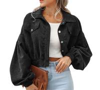 Tdvcpmkk Damen Jacken Ballonärmel Tops Kurze Bomberjacken Mäntel Mäntel Damen Cordjacken, Schwarz, L