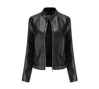 Tdvcpmkk Damen Lederjacke Langarm Stehkragen Reißverschluss Damen, Schwarz, 3XL