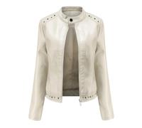 Tdvcpmkk Damen Lederjacke Langarm Stehkragen Reißverschluss Damen, Weiss/opulenter Garten, L