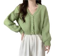 Tdvcpmkk Damen-Pullover, V-Ausschnitt, Knopf, langärmelig, lässig, Strickjacke, Jacke, En8, Einheitsgröße