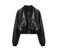 Tdvcpmkk Damen Retro Kunstleder Bomberjacke Tops Damen Stil, Schwarz, M