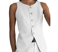 Tdvcpmkk Damen Schwarz V-Ausschnitt Einreiher Anzugweste Retro Taille Sport Casual Gestapelt Cardigan Ärmellose Weste Jacke, weiß, 42