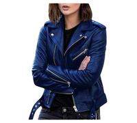 Tdvcpmkk Damen Slim Fit PU Lederjacke Herbst und Winter Langarm Leder Kurze Jacke, Blau, 5XL