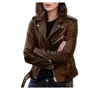 Tdvcpmkk Damen Slim Fit PU Lederjacke Herbst und Winter Langarm Leder Kurze Jacke, Braun, L