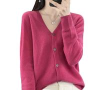 Tdvcpmkk Damen Strickjacke aus Merinowolle mit V-Ausschnitt aus Kaschmir Strickoberteil, L