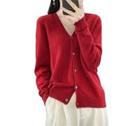 Tdvcpmkk Damen-Strickjacke aus Merinowolle mit V-Ausschnitt aus Kaschmir, Strickoberteil, M