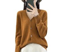 Tdvcpmkk Damen-Strickjacke aus Merinowolle mit V-Ausschnitt aus Kaschmir, Strickoberteil, M