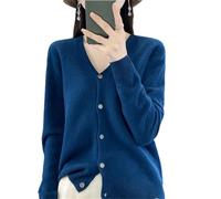 Tdvcpmkk Damen-Strickjacke aus Merinowolle mit V-Ausschnitt aus Kaschmir, Strickoberteil, ozeanblau, L