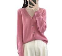 Tdvcpmkk Damen-Strickjacke aus Merinowolle mit V-Ausschnitt aus Kaschmir, Strickoberteil, S