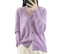 Tdvcpmkk Damen-Strickjacke aus Merinowolle mit V-Ausschnitt aus Kaschmir, Strickoberteil, S