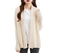 Tdvcpmkk Damen Strickjacke Merino Sweater Warm und Weich Langarm Schalkragen Strickpullover, beige, L