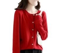 Tdvcpmkk Damen Strickjacke Pullover Frühling und Herbst Strick Kaschmir Cardigan O-Ausschnitt Einreiher Sweater Jacke, rot, XL
