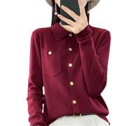 Tdvcpmkk Damen Strickjacke Pullover Rollkragen Langarm Knopf Kaschmir Leichte Sweater Jacke, weinrot, S