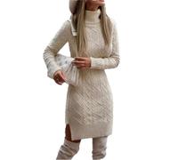 Tdvcpmkk Damen-Strickkleid, Stehkragen, Schmale Passform, Minikleid Aus Wolle, Modisches Damen-Basic-Langarmkleid Für Den Winter Und Herbst