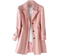 Tdvcpmkk Damen Trenchcoat Langer Einreiher Slim Fit Mantel Damenmode Langarm Trenchcoat, Pink, L