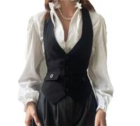 Tdvcpmkk Damen V-Ausschnitt Einreiher Tweed Slim Fit Anzugweste Casual Formal BUKiness Weste Jacke, Schwarz , 36