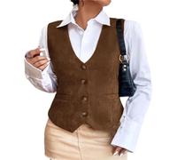 Tdvcpmkk Damen-Weste, V-Ausschnitt, einreihig, Retro-Stil, Einkaufsweste, braun, 36