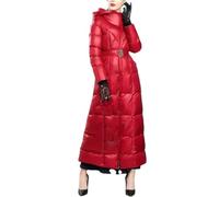 Tdvcpmkk Damen Winter Burgund Baumwolle Mantel Büro Lange Slim Fit Kapuze Gürtel Baumwolle Mantel Große Größe Parka, weinrot, 38