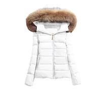 Tdvcpmkk Damen Winterjacke Daunenjacke mit Fellkragen Parka, weiß, 50