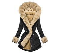 Tdvcpmkk Herbst und Winter Damen Warmer Pelzkragen Kapuzenmantel Windbreaker Mantel, Schwarz , 36