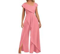 Tdvcpmkk Jumpsuit für Damen, Sommer, Schlitz, unregelmäßig, weites Bein, schräger Kragen, Jumpsuit, 02 pnnrk, 42