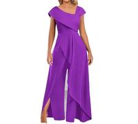Tdvcpmkk Jumpsuit für Damen, Sommer, Schlitz, unregelmäßig, weites Bein, schräger Kragen, Jumpsuit, 03 lila, 36