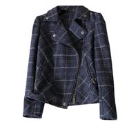 Tdvcpmkk Karierte kurze Jacke Damen Marineblau Slim Fit Wolle Frauen Casual Retro Jacke, Marineblau, S