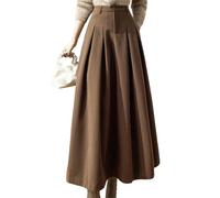 Tdvcpmkk Langer Damenrock aus Wolle, Herbst, locker, hohe Taille, Büro, A-Linie, Faltenrock, coffee, 36