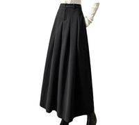Tdvcpmkk Langer Damenrock aus Wolle, Herbst, locker, hohe Taille, Büro, A-Linie, Faltenrock, Schwarz , L