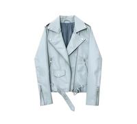 Tdvcpmkk Lederjacke Damen Revers Bikerjacke Reißverschlussjacke, Blau, M